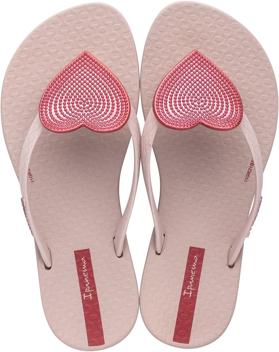 ipanema wave heart ii kids flip flops - stylish and comfortable summer sandals with non-slip sole for active play pink and red size 10-11 sandals