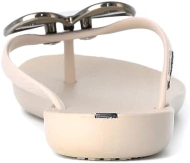 ipanema womens wave heart flip flop - comfortable stylish summer sandal with metallic heart embellishment anatomic footbed non-slip sole beige and black size 7 clothing shoes jewelry