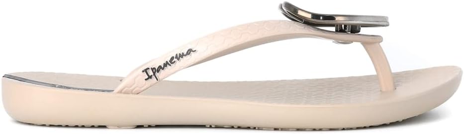 ipanema womens wave heart flip flop - comfortable stylish summer sandal with metallic heart embellishment anatomic footbed non-slip sole beige and black size 7 clothing shoes jewelry