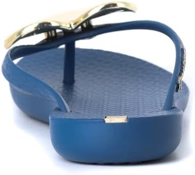 ipanema womens wave heart flip flop - comfortable stylish summer sandal with metallic heart embellishment anatomic footbed non-slip sole navy and gold size 8 clothing shoes jewelry