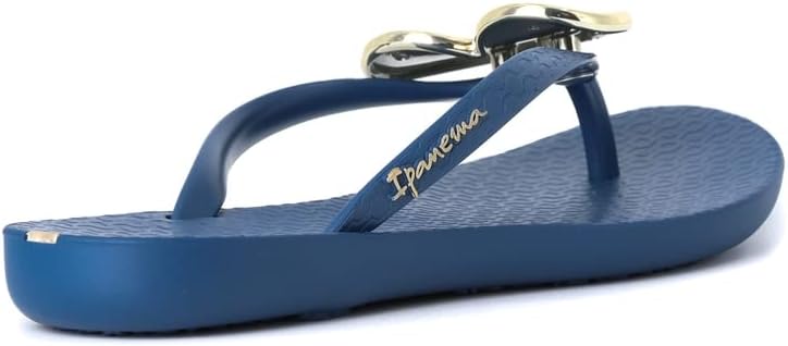 ipanema womens wave heart flip flop - comfortable stylish summer sandal with metallic heart embellishment anatomic footbed non-slip sole navy and gold size 8 clothing shoes jewelry