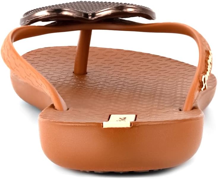 ipanema womens wave heart flip flop - comfortable stylish summer sandal with metallic heart embellishment anatomic footbed non-slip sole brown and bronze size 5 flip-flops