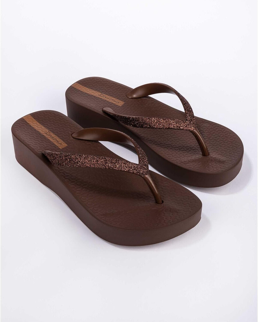ipanema womens mesh chic platform flip flops - comfortable and trendy summer platform sandals with glittery straps anatomic footbed non-slip sole brownglitter 10 flip-flops