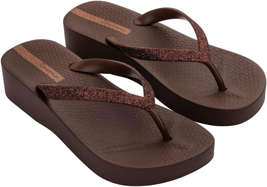 ipanema womens mesh chic platform flip flops - comfortable and trendy summer platform sandals with glittery straps anatomic footbed non-slip sole brownglitter 10 flip-flops