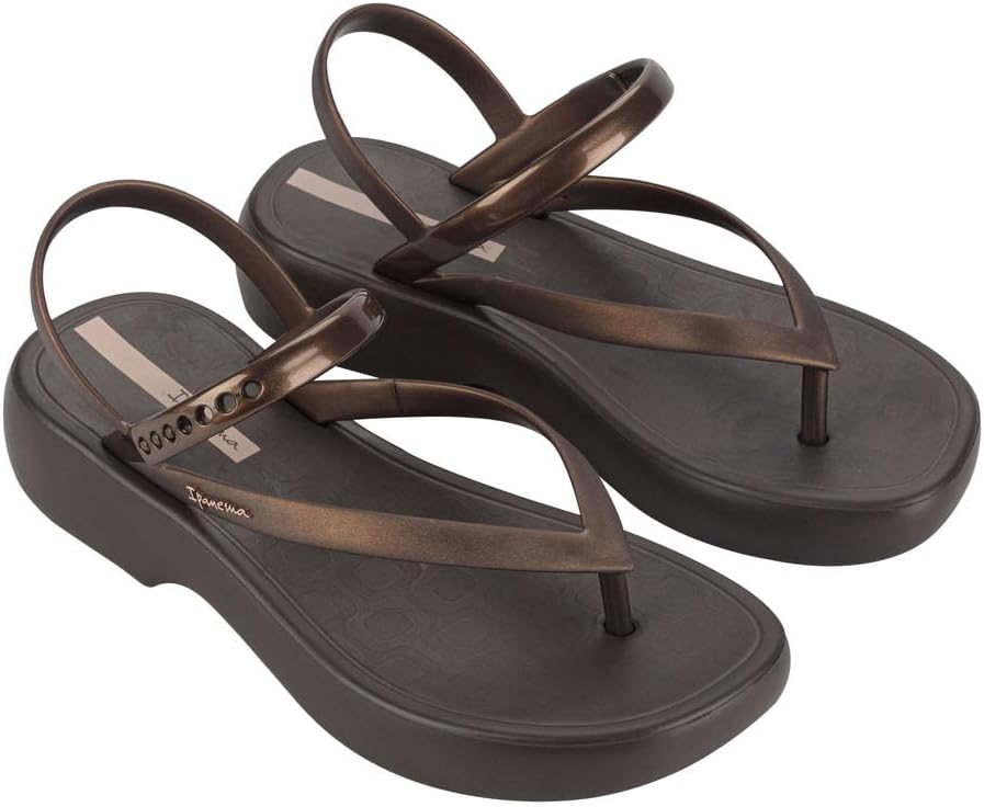 ipanema womens verano sandal - womens platform sandals thong sandal with adjustable ankle strap low wedges pvc sandals for women brownbronze 5 flip-flops