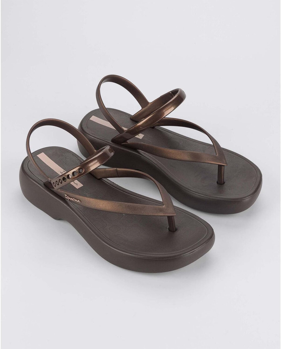 ipanema womens verano sandal - womens platform sandals thong sandal with adjustable ankle strap low wedges pvc sandals for women brownbronze 5 flip-flops