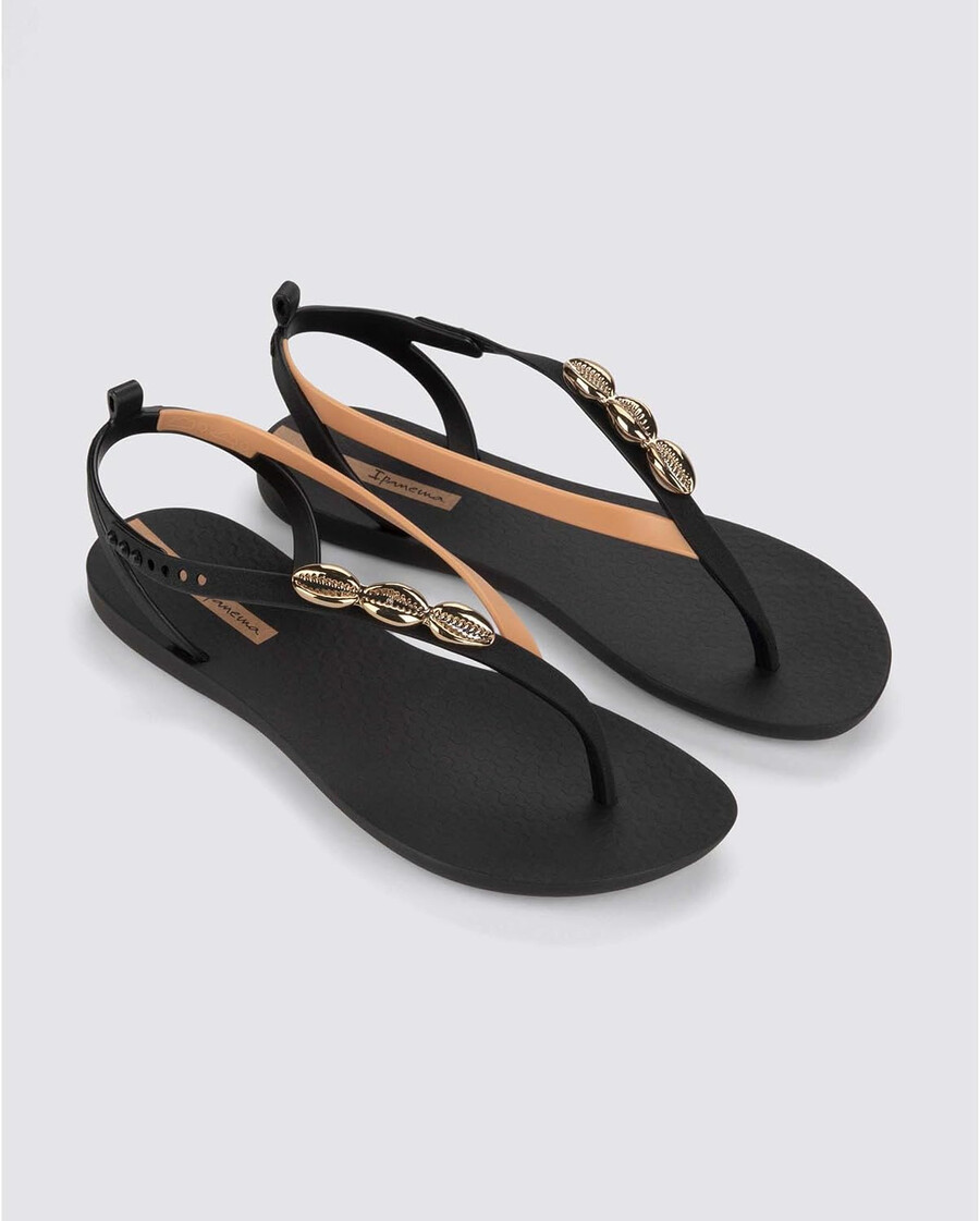 ipanema salty ii womens sandals - dressy sandals for women beach sandals wsea shell t-strap thong sandals flat sandals comfy summer dress sandals adjustable strap blackbeigebronze size 6 flip-flops