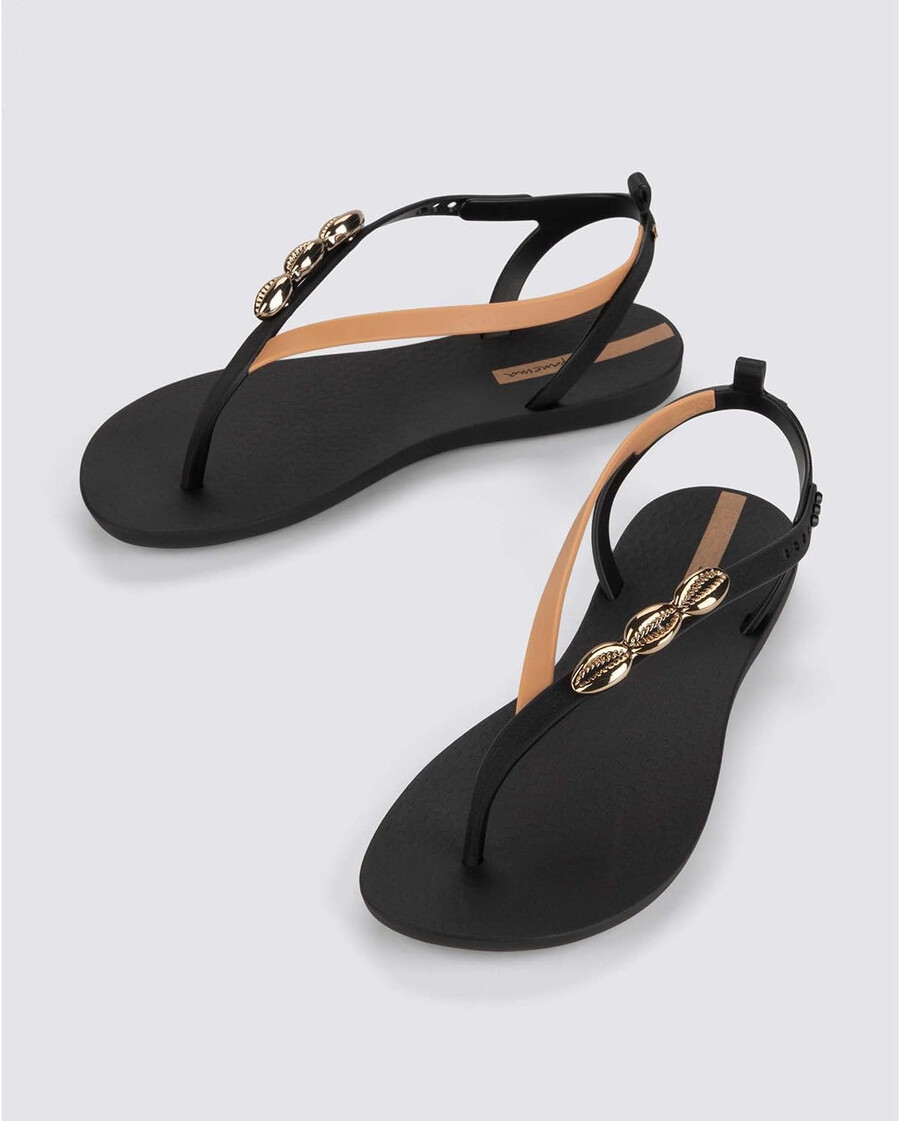 ipanema salty ii womens sandals - dressy sandals for women beach sandals wsea shell t-strap thong sandals flat sandals comfy summer dress sandals adjustable strap blackbeigebronze size 6 flip-flops