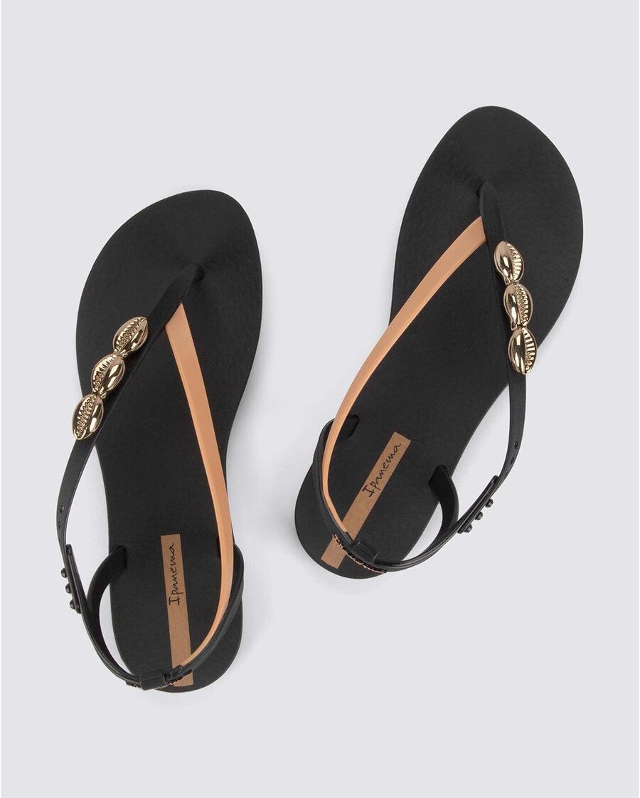 ipanema salty ii womens sandals - dressy sandals for women beach sandals wsea shell t-strap thong sandals flat sandals comfy summer dress sandals adjustable strap blackbeigebronze size 6 flip-flops