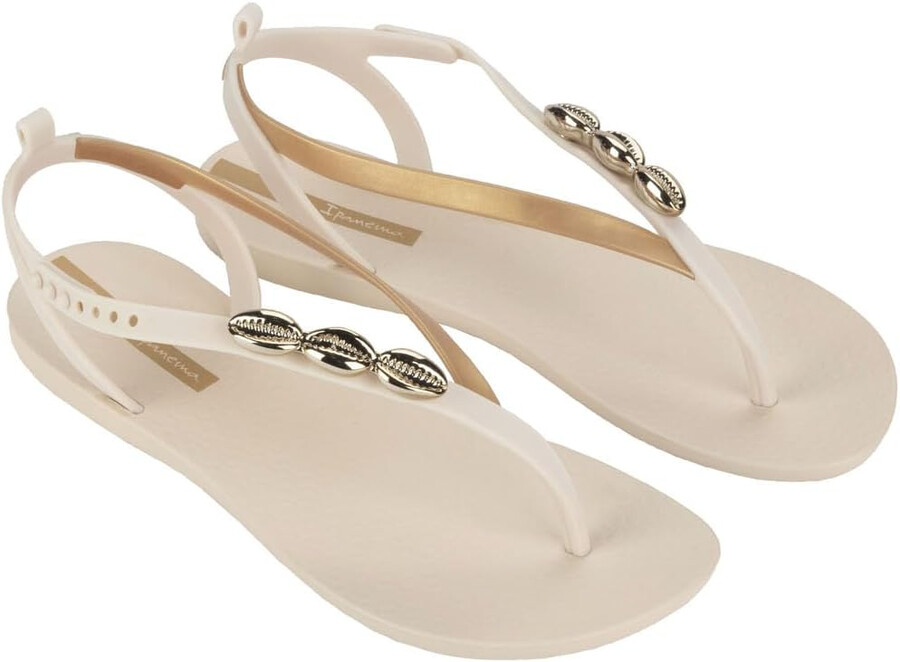 ipanema salty ii womens sandals - dressy sandals for women beach sandals wsea shell t-strap thong sandals flat sandals comfy summer dress sandals adjustable strap beigegold size 7 flip-flops