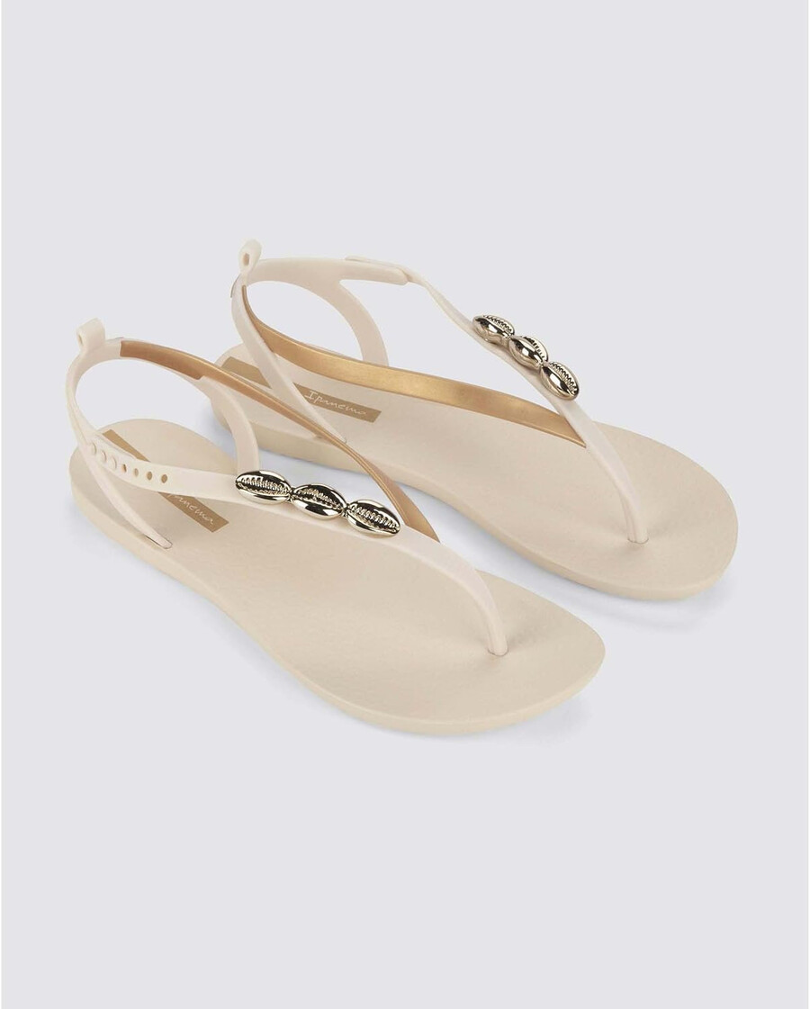 ipanema salty ii womens sandals - dressy sandals for women beach sandals wsea shell t-strap thong sandals flat sandals comfy summer dress sandals adjustable strap beigegold size 7 flip-flops
