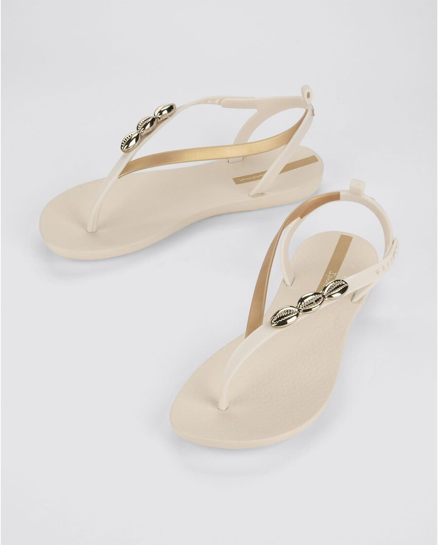 ipanema salty ii womens sandals - dressy sandals for women beach sandals wsea shell t-strap thong sandals flat sandals comfy summer dress sandals adjustable strap beigegold size 7 flip-flops