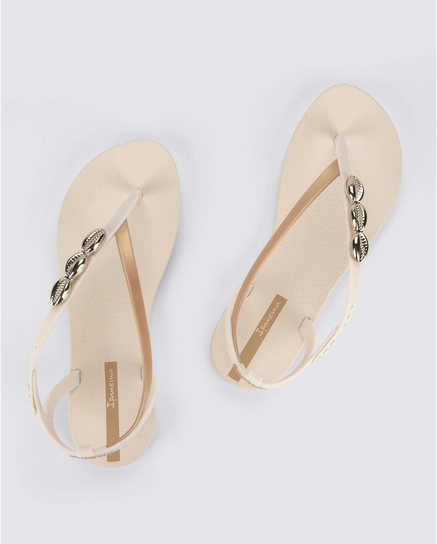ipanema salty ii womens sandals - dressy sandals for women beach sandals wsea shell t-strap thong sandals flat sandals comfy summer dress sandals adjustable strap beigegold size 7 flip-flops
