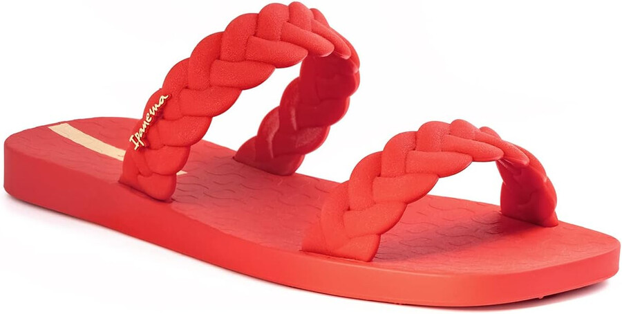 ipanema womens fever slides - comfortable and trendy slip-on sandals flip flops for women with braided double straps red 7 slides