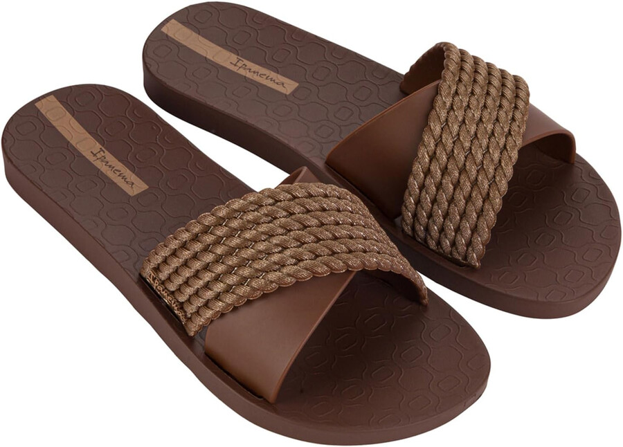 ipanema womens street ii slides - comfortable and trendy slip-on sandals flip flops for women with wide minimalist crisscross upper brownbrown 6 flip-flops